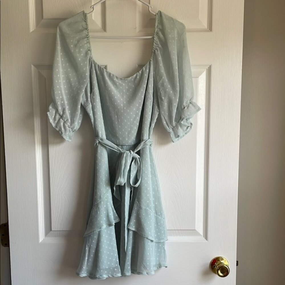 Blue Rain Puff Sleeve Mini Dress